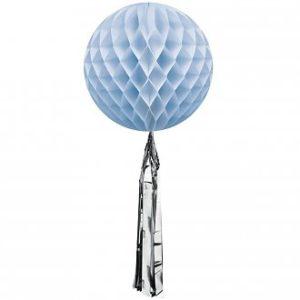 Blauer-Wabenmusterball-mit-silberner-Quaste