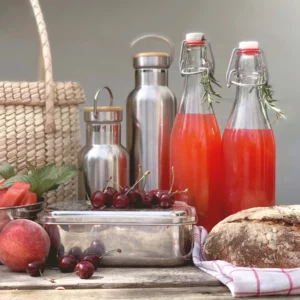 Hochwertige Trinkflasche aus Metall, 1000ml, bambus natur3