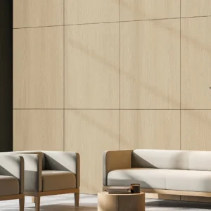 Platzhalter – Sideboard mit salbeigrünen Möbelfolien in einem warmen Wohnzimmer